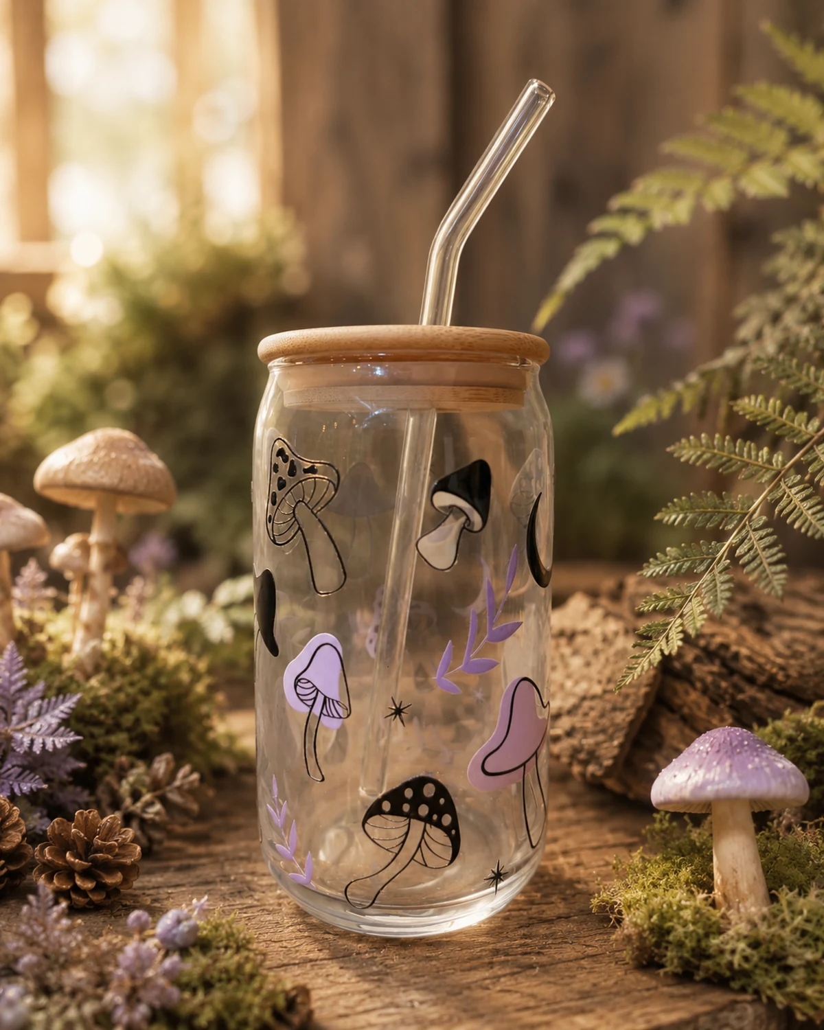 Woodland mushroom tumbler representing the Outdoors theme